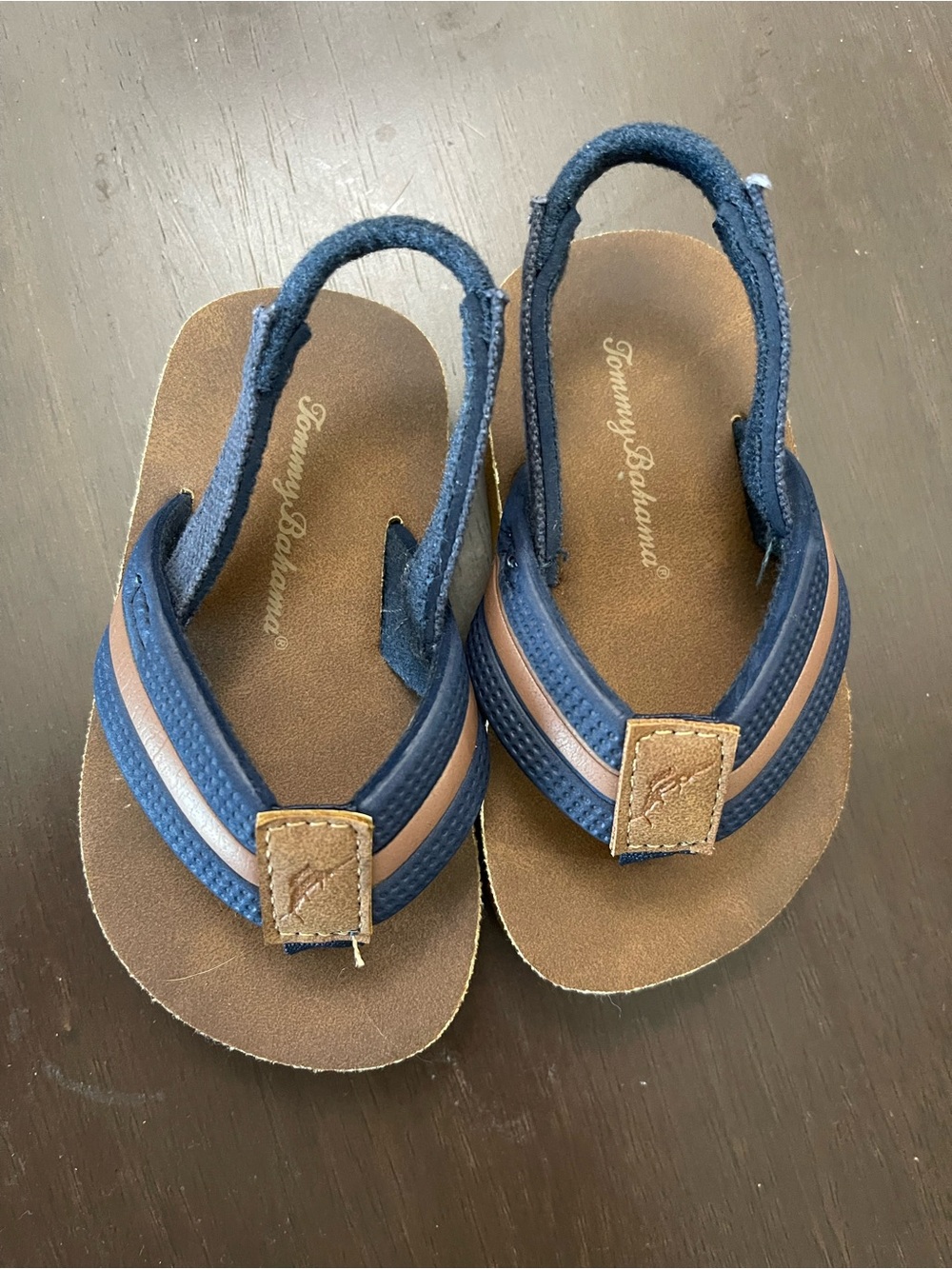 Tommy Bahama Kids Navy and Brown Backstrap Flip Sandals